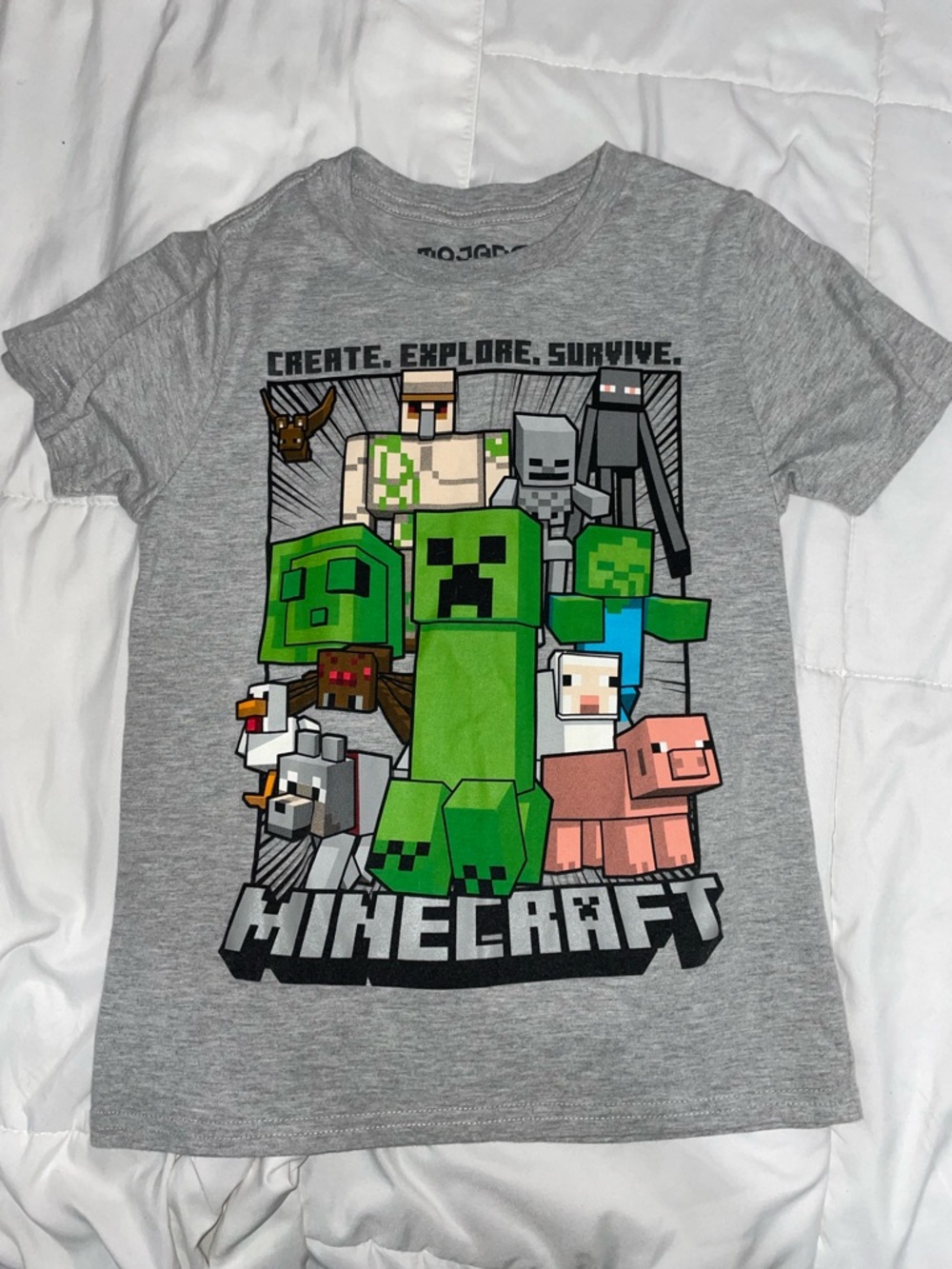 Minecraft Kids' Short Sleeve Tee - Gray with Creeper Graphic